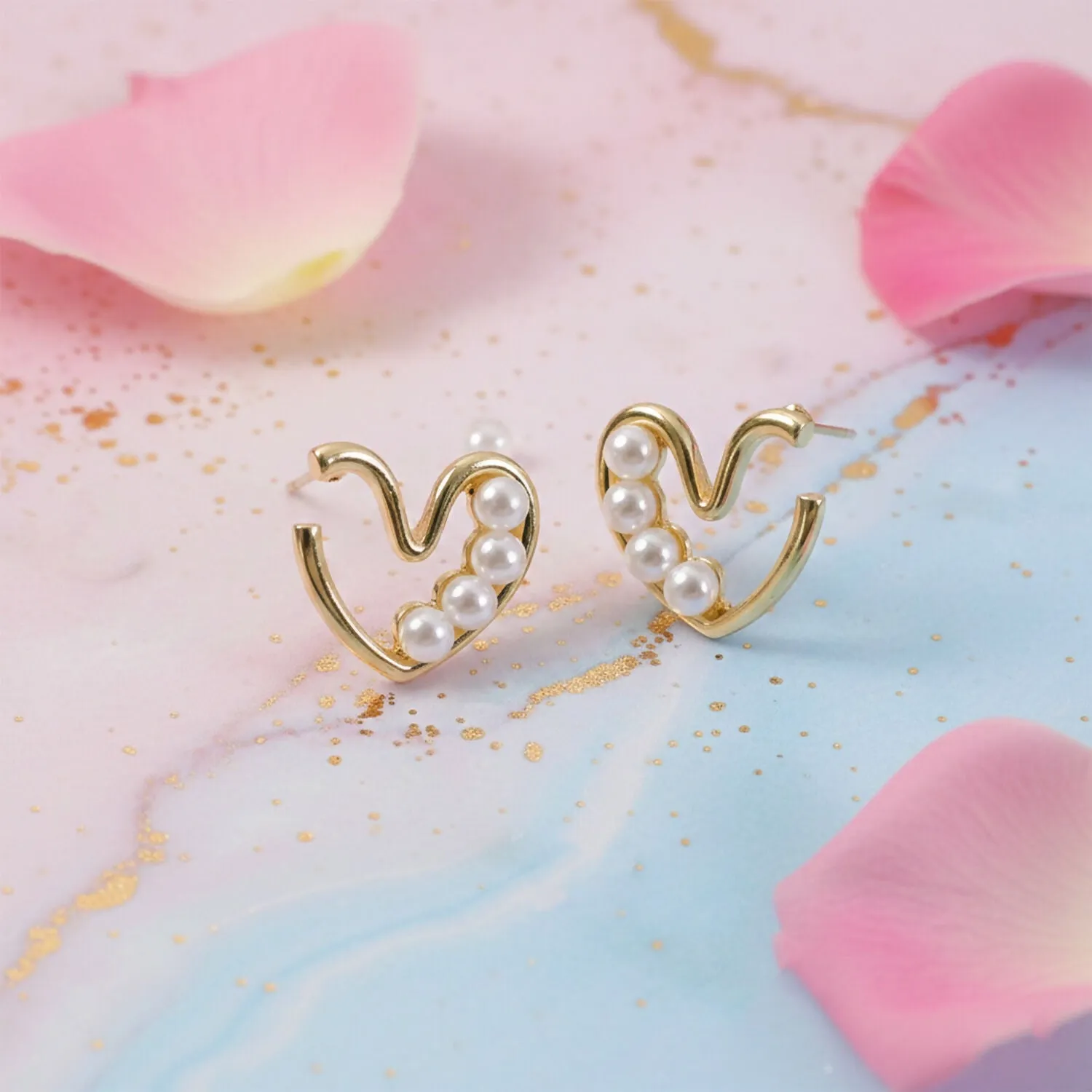 Gold Plated Swan Pearl Stud Earrings – Elegant Lightweight Jewelry - Detailed Feature View 2
