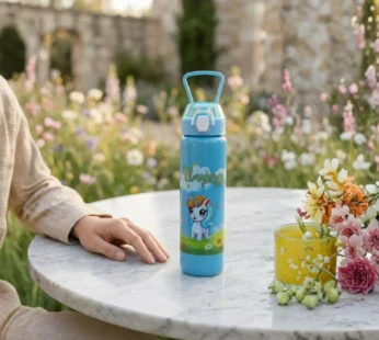 Kids Water Bottle Unicorn Print Leak Proof School Sipper with Straw and Carry Handle