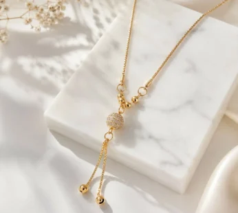 Gold Tone Crystal Ball Tassel Pendant Necklace for Women Elegant Fashion Jewelry Chain