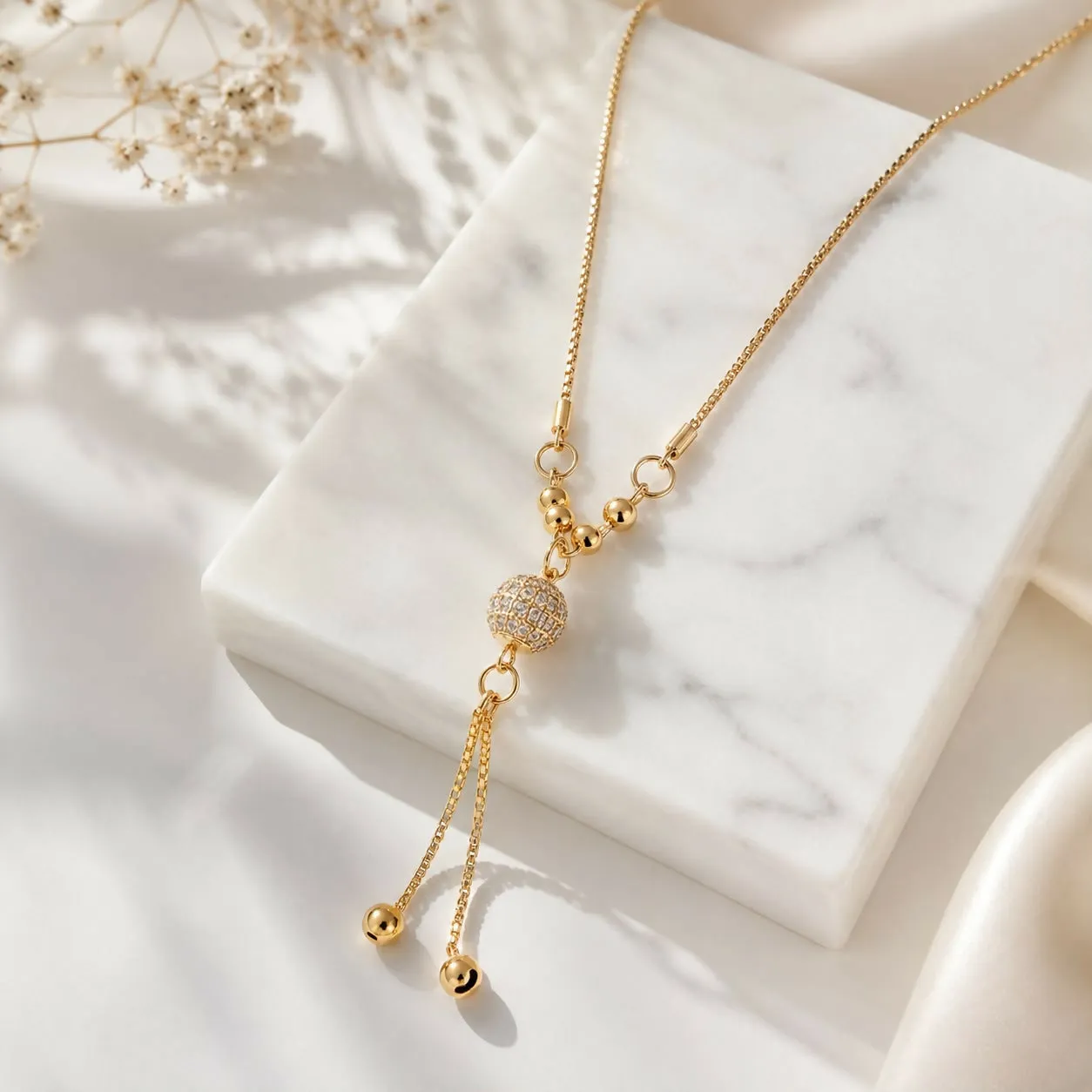 Premium Gold Tone Crystal Ball Tassel Pendant Necklace for Women Elegant Fashion Jewelry Chain - Buy Online at Alikart