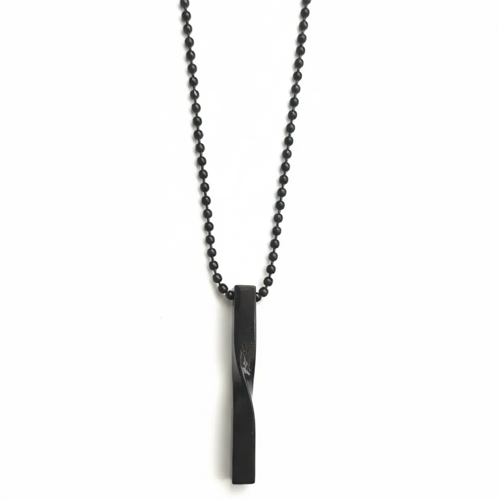 Black Twisted Bar Chain Pendant – Sleek Masculine Style - Detailed Feature View 3
