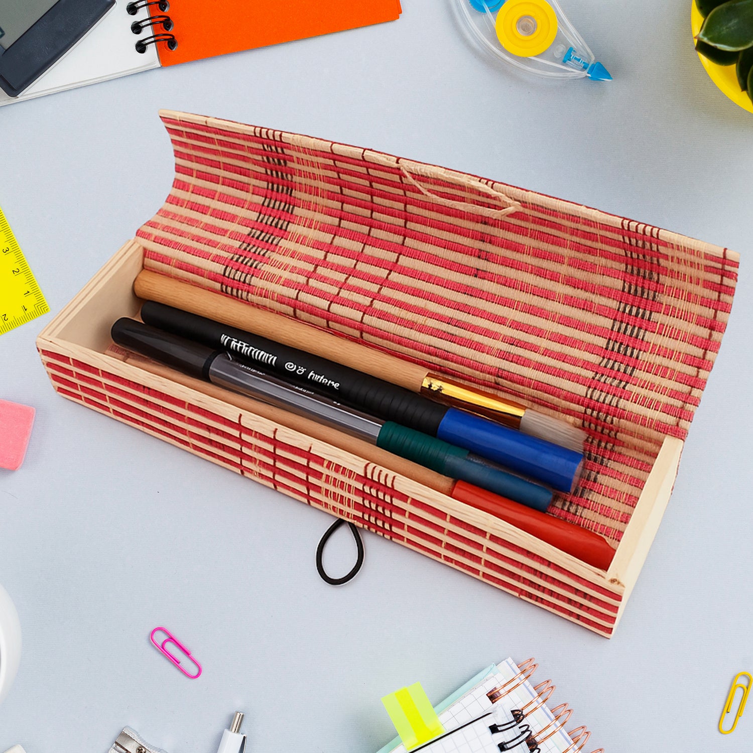 Premium Bamboo Pen & Pencil Box – Eco-Friendly Handcrafted Organizer - Buy Online at Alikart