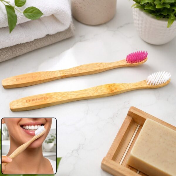Bamboo Toothbrush Set – Eco-Friendly Medium Bristles (2 Pack)