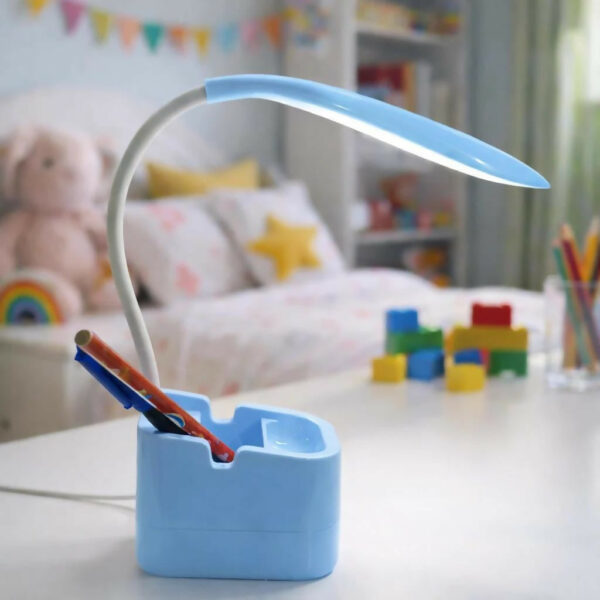 Blue LED Desk Lamp with Pen Holder & Mobile Stand USB Rechargeable