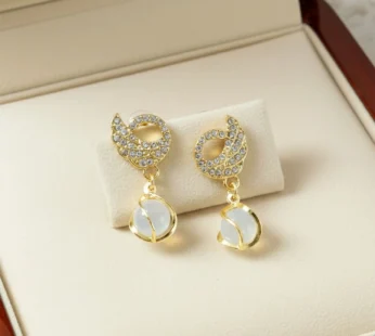 Swan Earrings – Crystal Encrusted with Pearly Cat-Eye Drop
