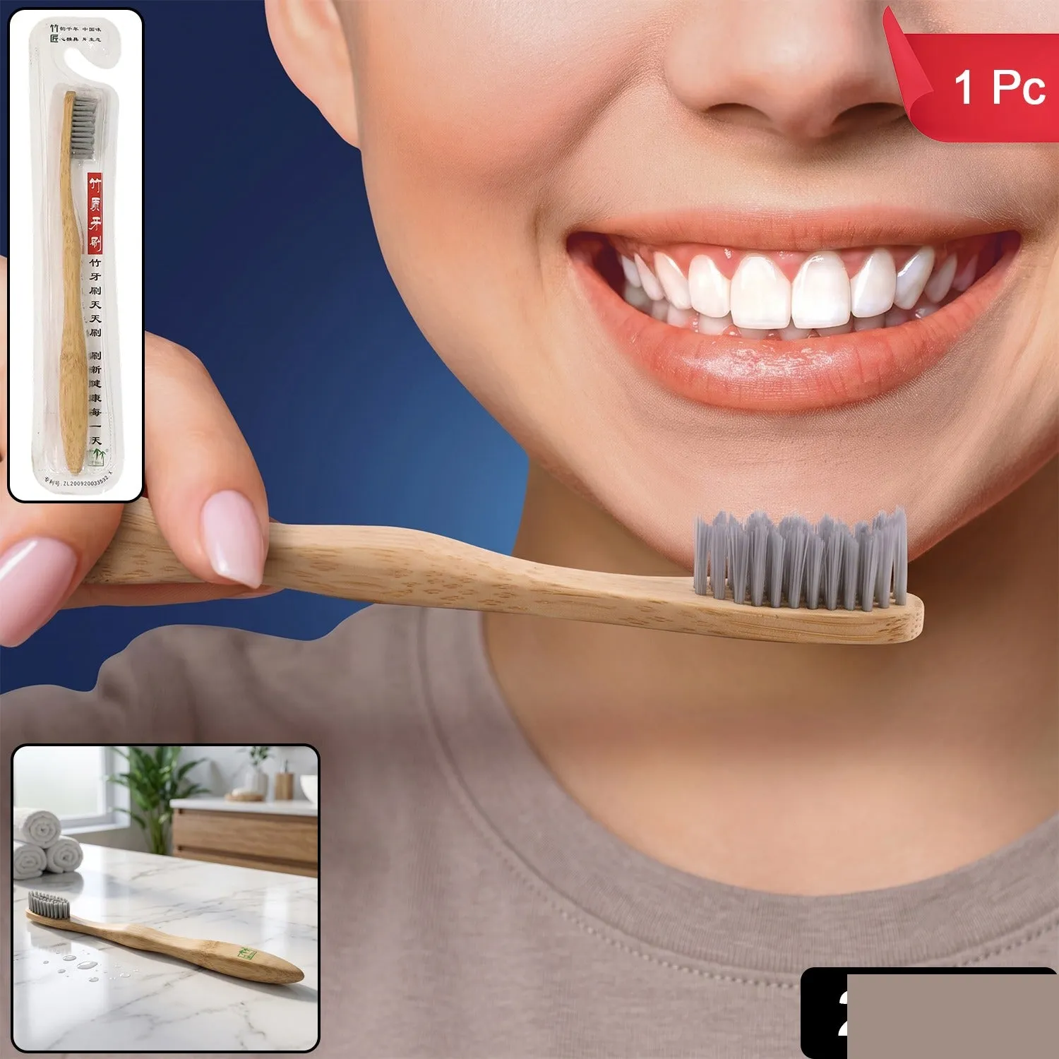 Soft Bristle Bamboo Toothbrush, Eco-Friendly Wooden Toothbrush for Adults (1 Pc) - Detailed Feature View 1
