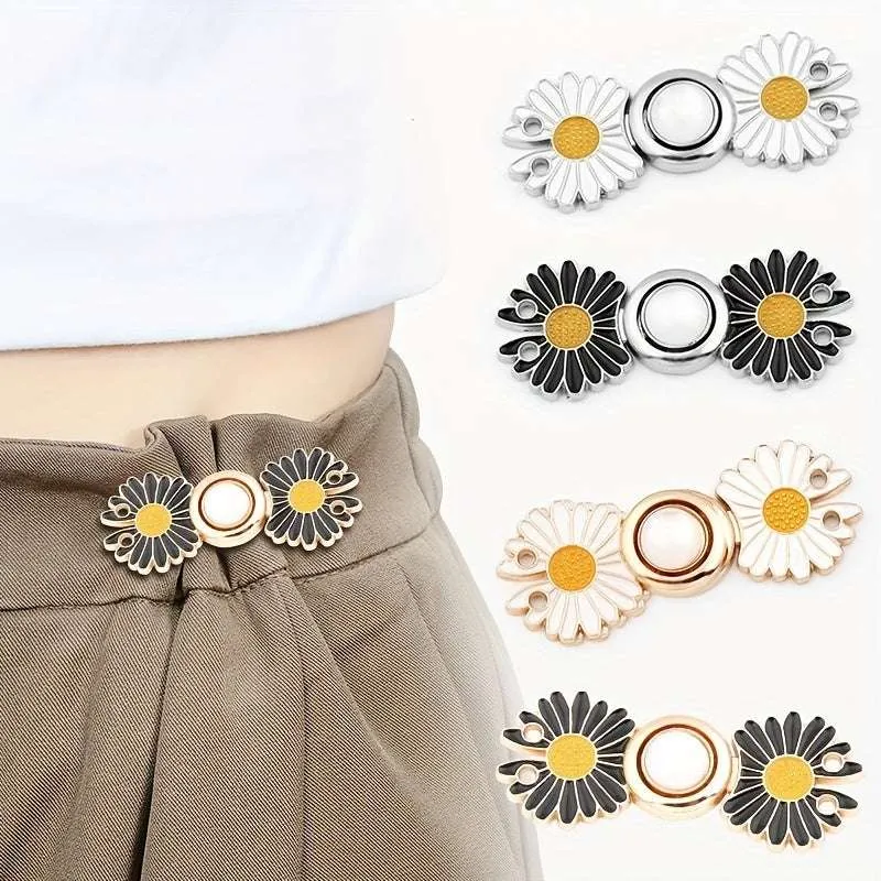 Premium 2 Pairs Jeans & Dress Buttons – DIY Adjustable Waist Buckle Clip with Faux Pearl Flower (Random color) - Buy Online at Alikart