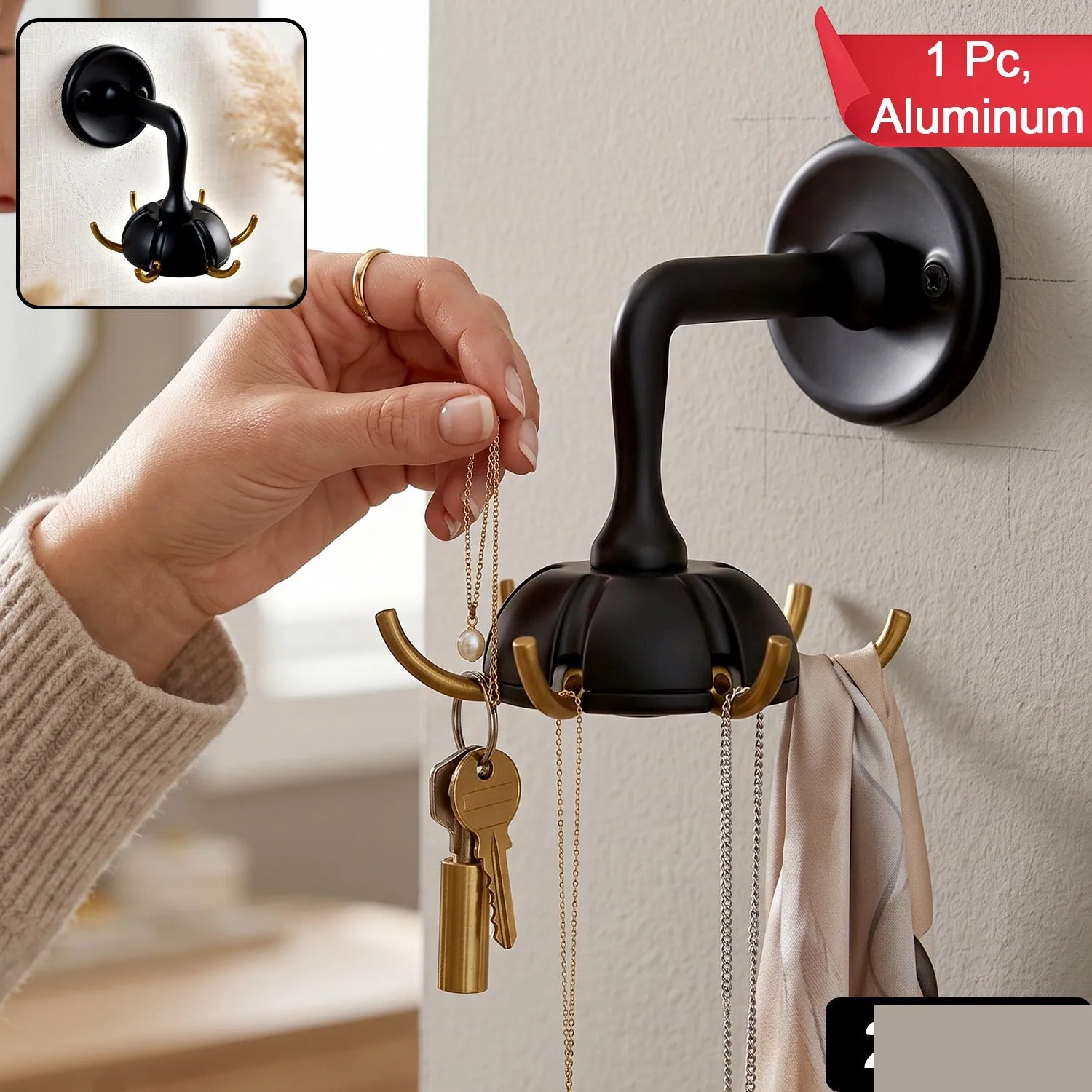 Heavy Duty Wall Mounted Multi Hook for Keys Bags Clothes Jewellery (1 Pc) - Detailed Feature View 1