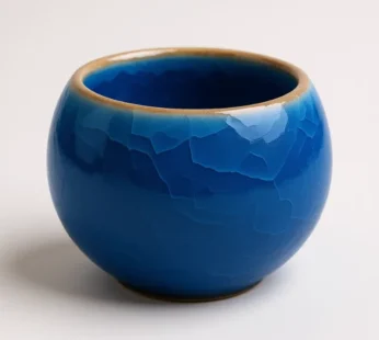 Glossy Blue Crackle-Glazed Ceramic Bowl – Elegant Handmade Dining & Serving Bowl