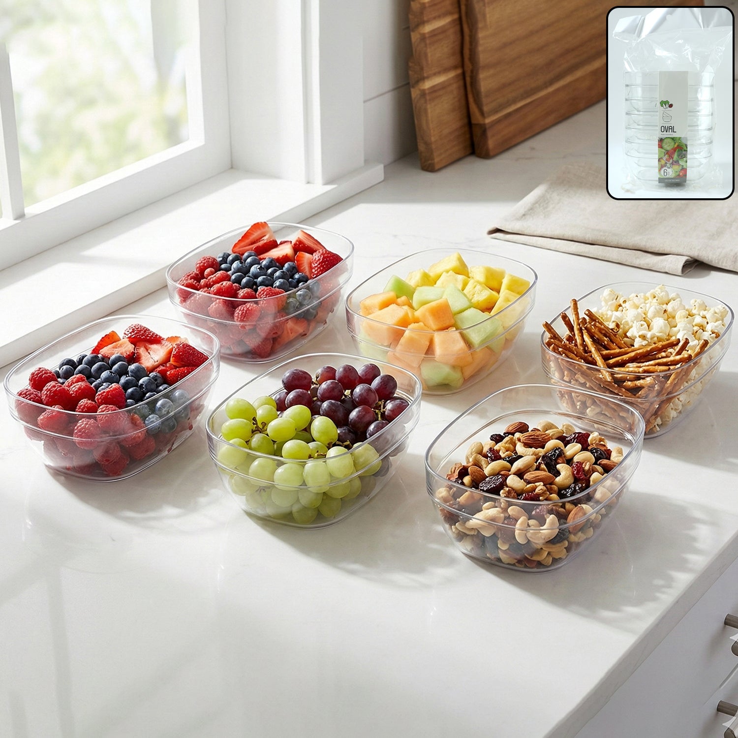 Premium Clear Oval Serving Bowls Set – 6-Piece Multipurpose Kitchen Essential - Buy Online at Alikart
