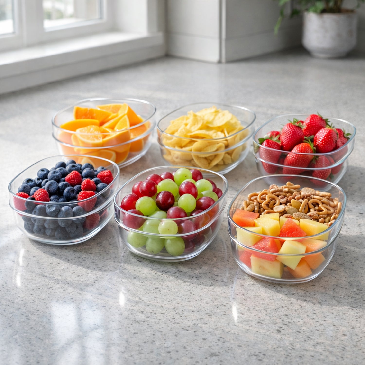 Clear Oval Serving Bowls Set – 6-Piece Multipurpose Kitchen Essential - Detailed Feature View 1