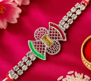 Elegant Rakhi with Butterfly Charm, color stones and wrist style for Festive Display