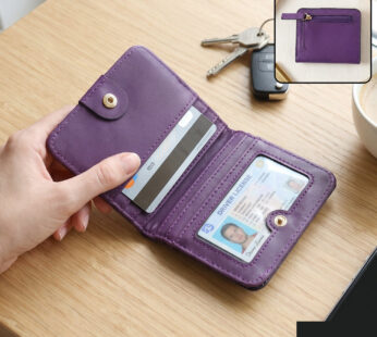 Compact PU Leather Bifold Wallet with Coin Zip Card Slots and ID Window (1 Pc)