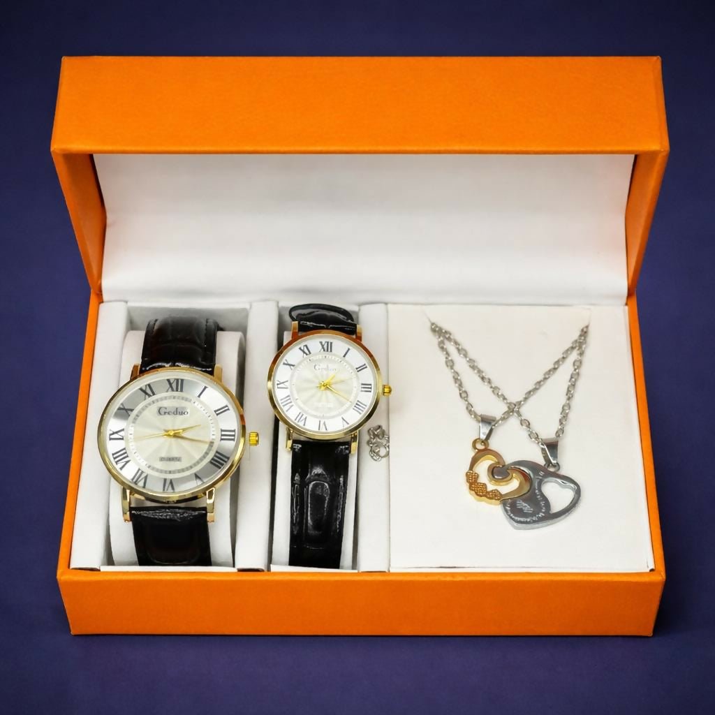 Couple Watch & Pendant Necklace Gift Set with Premium Gift Box - Detailed Feature View 3