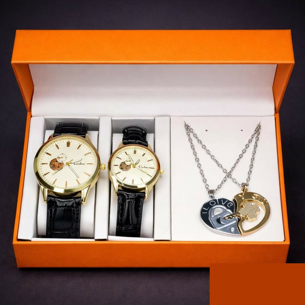 Couple Watch & Pendant Necklace Gift Set with Premium Gift Box - Detailed Feature View 5