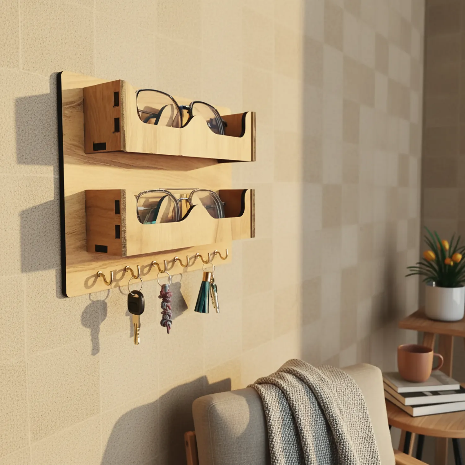 Premium Wooden Sunglasses and Key Holder – Dual Slot Wall Organizer - Buy Online at Alikart
