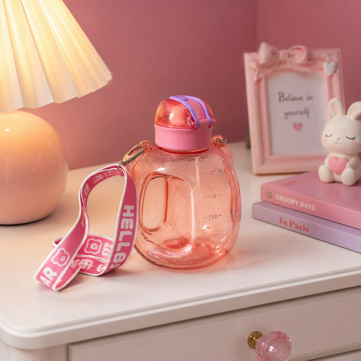 Premium Cute Bear Water Bottle with Adjustable Shoulder Strap and Handle - Buy Online at Alikart