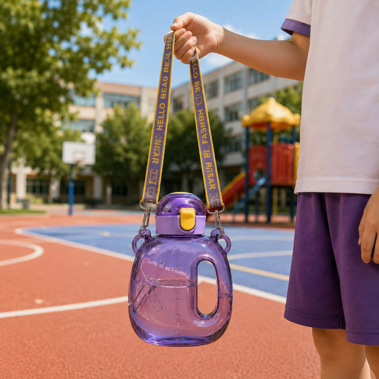 Cute Bear Water Bottle with Adjustable Shoulder Strap and Handle - Detailed Feature View 3