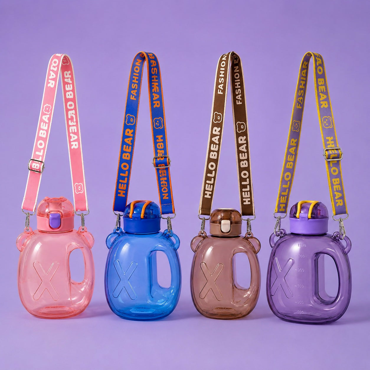 Cute Bear Water Bottle with Adjustable Shoulder Strap and Handle - Detailed Feature View 4