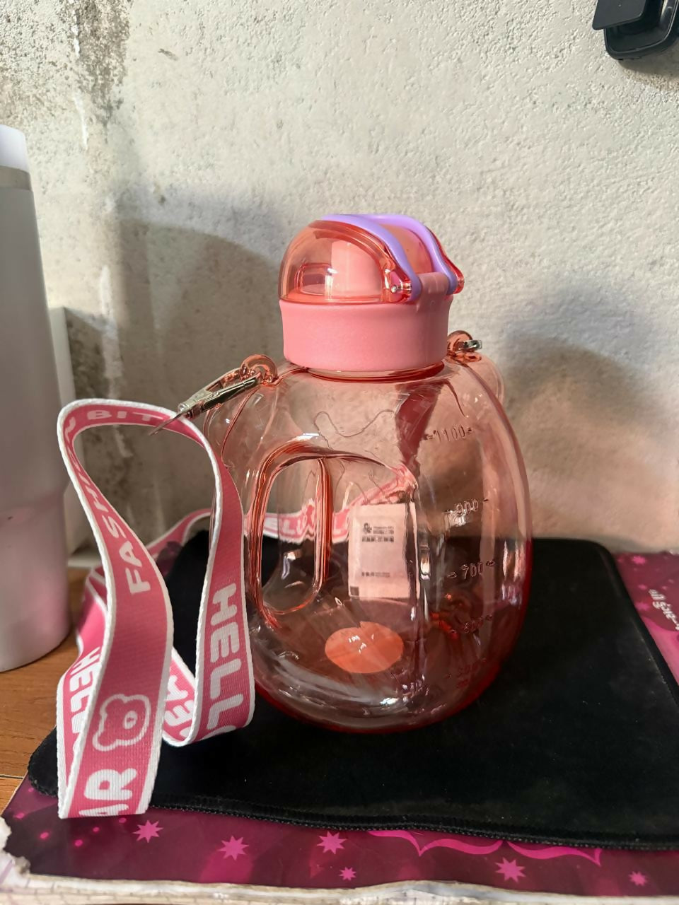 Cute Bear Water Bottle with Adjustable Shoulder Strap and Handle - Detailed Feature View 5