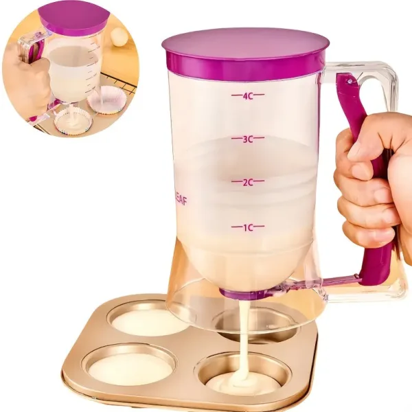 Handheld Batter Dispenser – Easy Pour Measuring Cup for Cupcakes, Idli, Dosa & Uttapam Batter, Kitchen Baking & Cooking Tool (Random