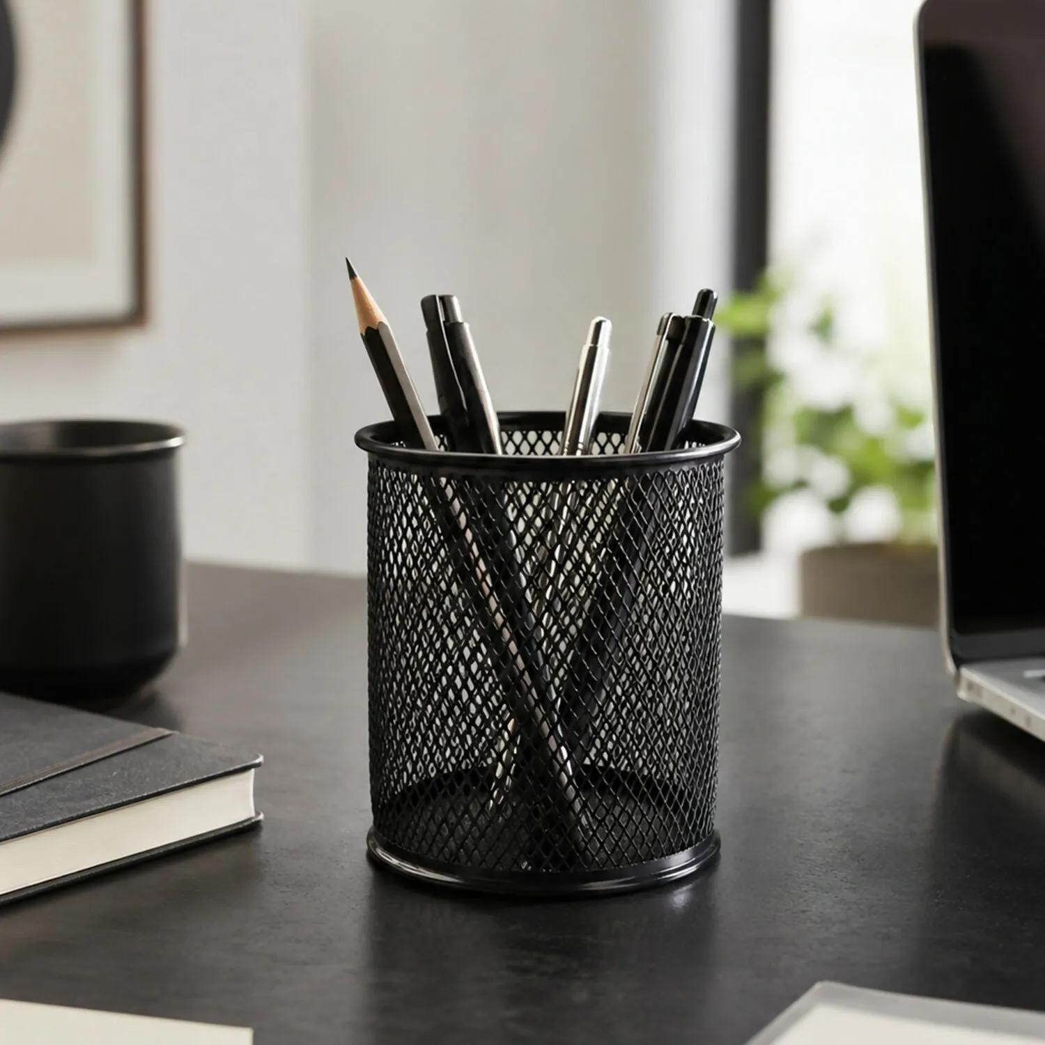 Roundex Metal Pen Stand Black Mesh Desk Organizer For Office And Study Table - Detailed Feature View 1