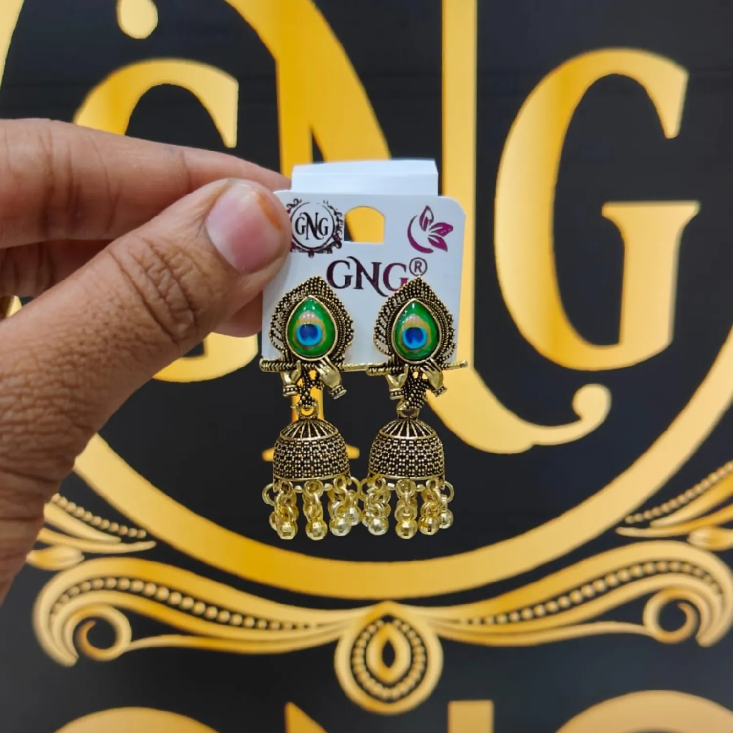 Oxidised Gold Plated Peacock Jhumka Earrings – Traditional & Elegant - Detailed Feature View 3