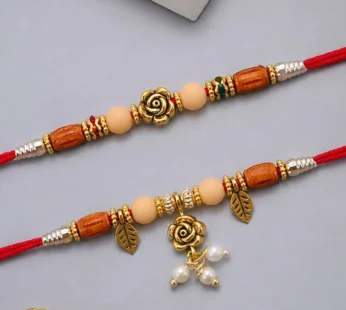 Graceful Floral Rose Design Bhai Bhabhi Rakhi with Rose and Leaf Charms for Gifting