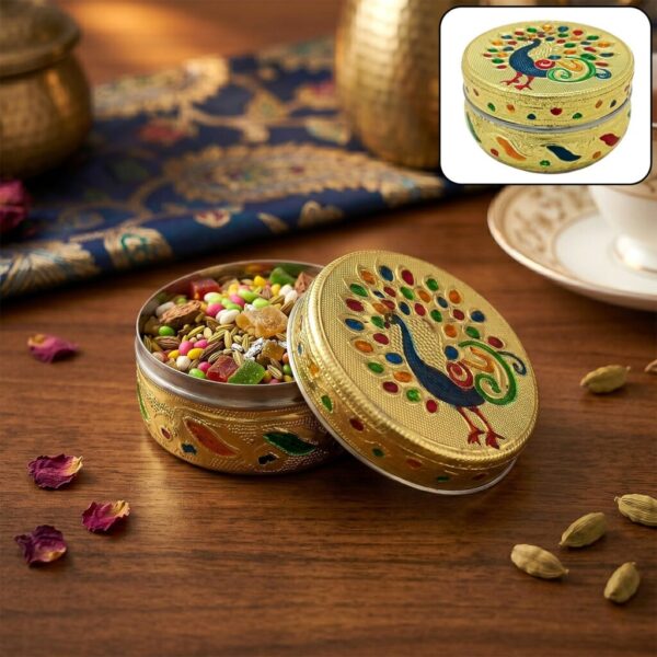 Decorative Stainless Steel Storage Box – Traditional Peacock Design