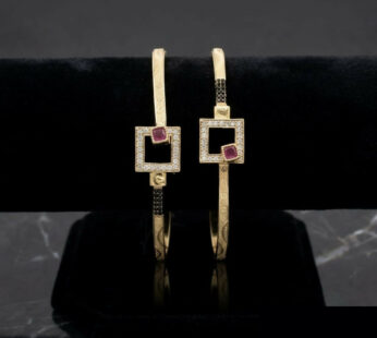 Designer Golden-Plated Geometric Square CZ Kadli (Pair) (Imitation Jewellery)