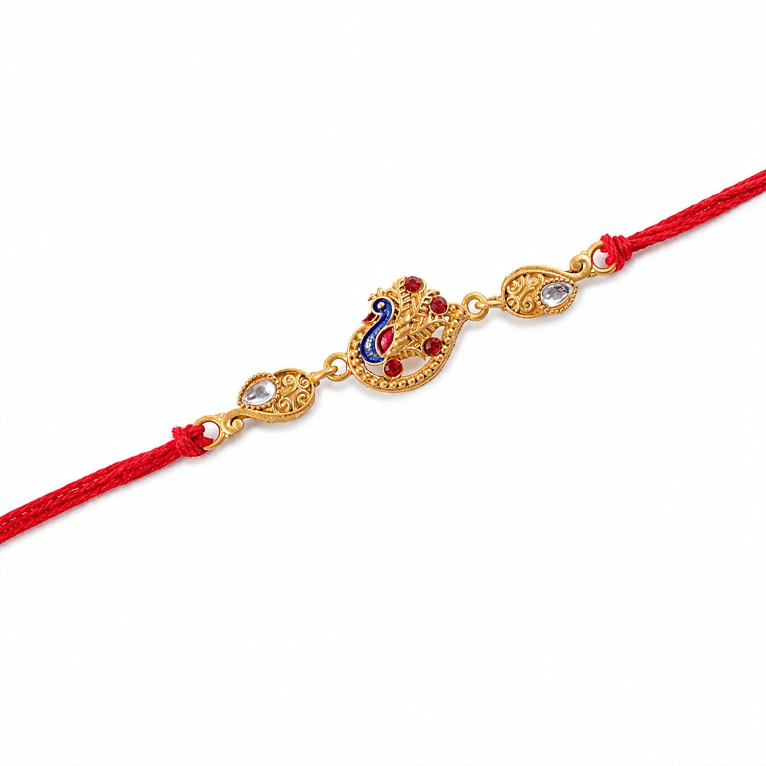 Festive Rakhi featuring Peacock Charm, pink accents and wrist style for Gift Styling - Detailed Feature View 4