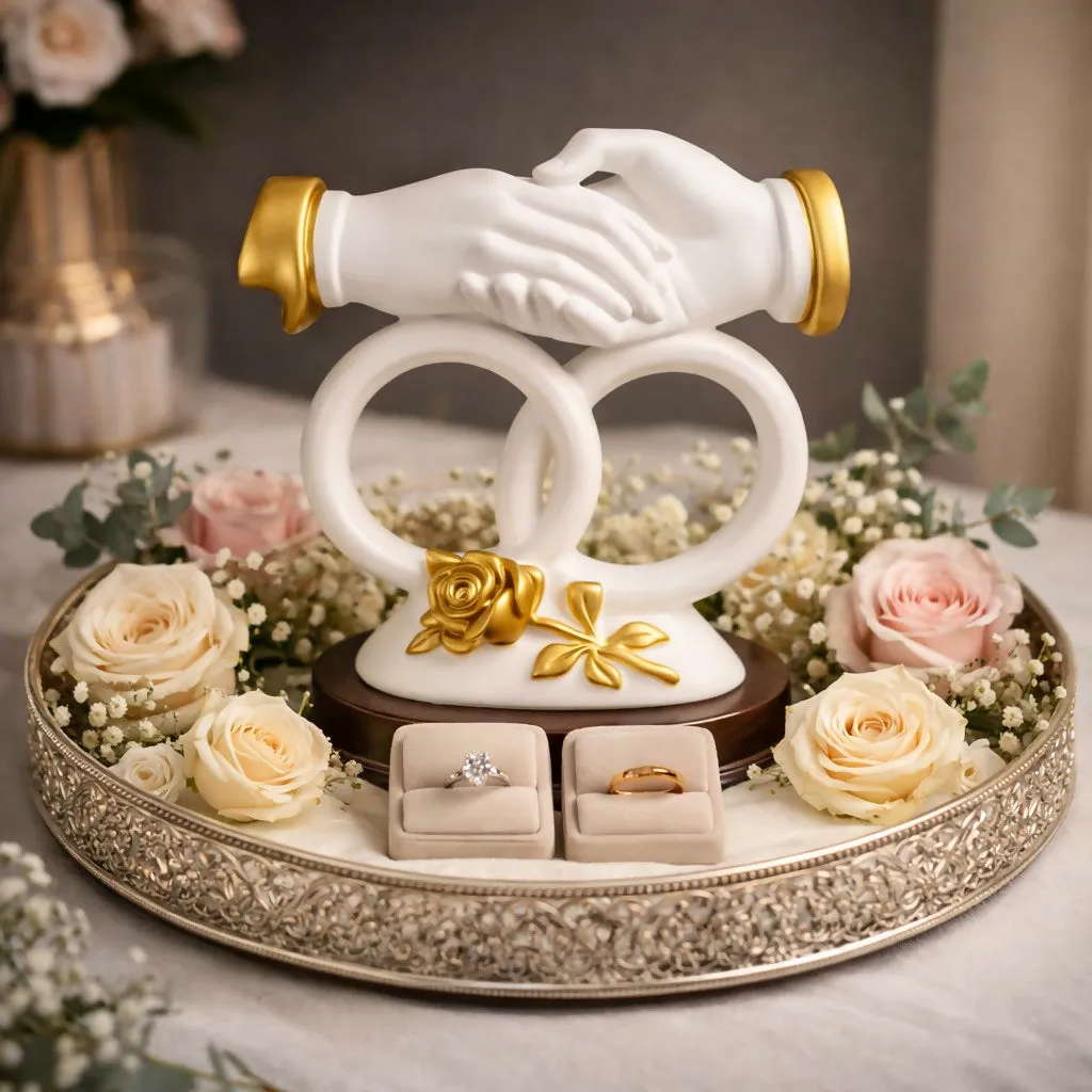 Elegant Handshake Showpiece with Ring Base for Home Decor - Detailed Feature View 1