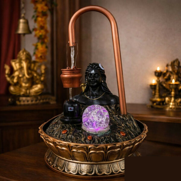 Divine Shivling Tabletop Fountain – Rotating Crystal Ball, LED Glow