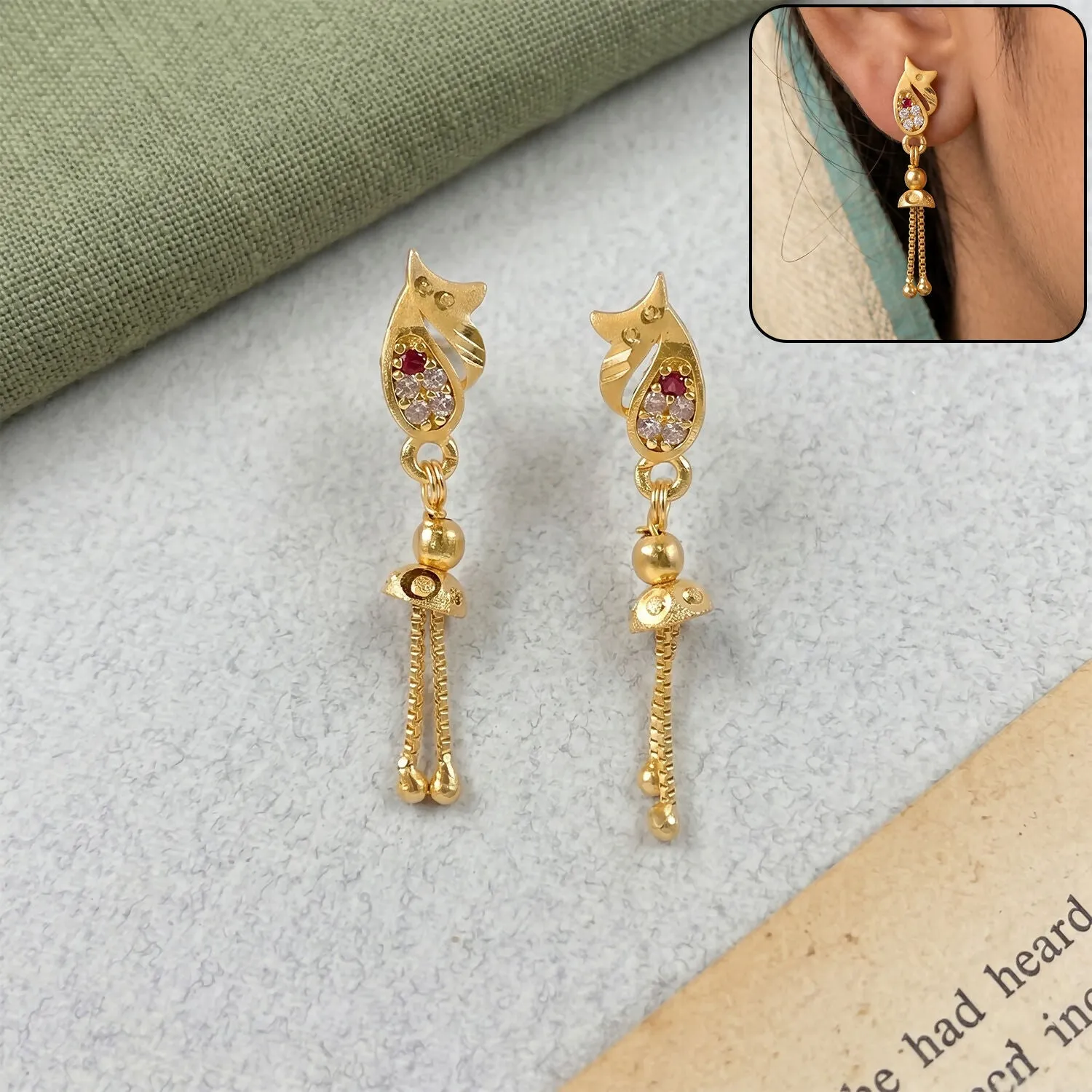Premium Modern Heritage Gold Casting Floral Teardrop Earrings – Elegant & Contemporary - Buy Online at Alikart