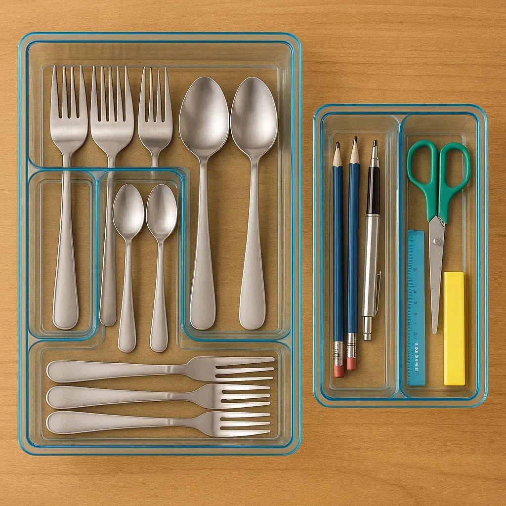 Premium 2 Pcs Multipurpose Drawer Organiser Tray – Kitchen & Office Storage (Random Partition) - Buy Online at Alikart