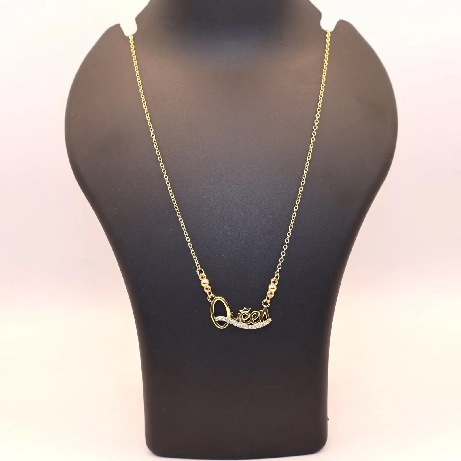Queen Necklace Gold Plated with AD Stones – Elegant Statement Jewelry - Detailed Feature View 3