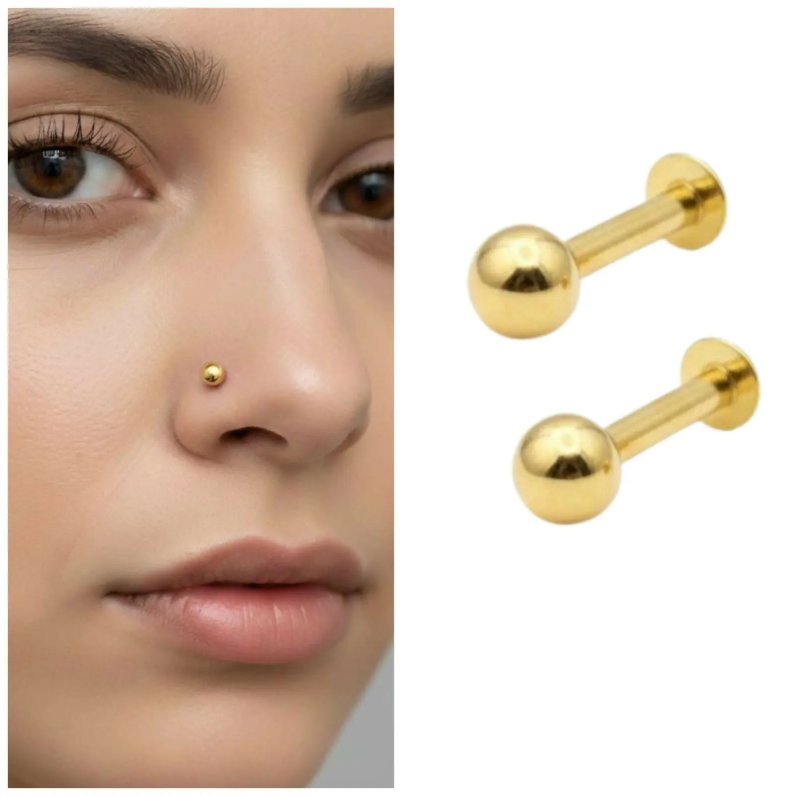 Premium Gold Plated Nosepin Combo – Comfortable Internally Threaded Labret Pack - Buy Online at Alikart