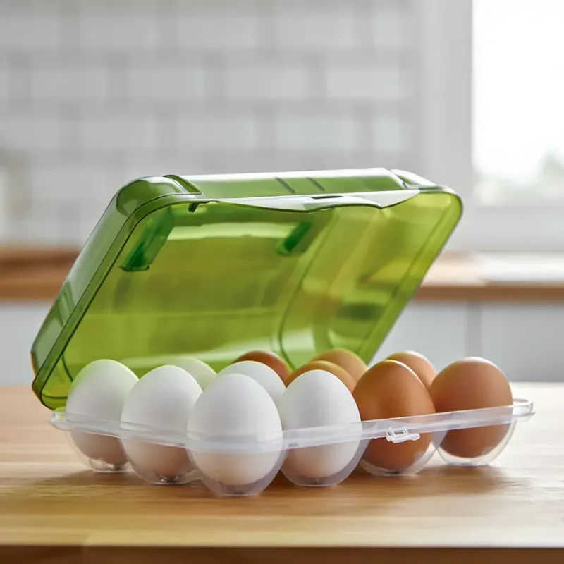 Plastic Egg Basket of 12 Egg Slot – Durable Egg Storage Box with Handle for Fridge, Kitchen & Travel (Random Color-Pack of 1) - Detailed Feature View 2