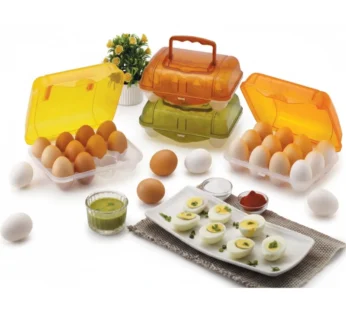 Plastic Egg Basket of 12 Egg Slot – Durable Egg Storage Box with Handle for Fridge, Kitchen & Travel (Random Color-Pack of 1)