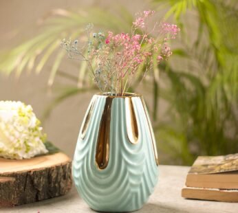 Emrald Ceramic Vase – Ribbed Design, Flower Holder