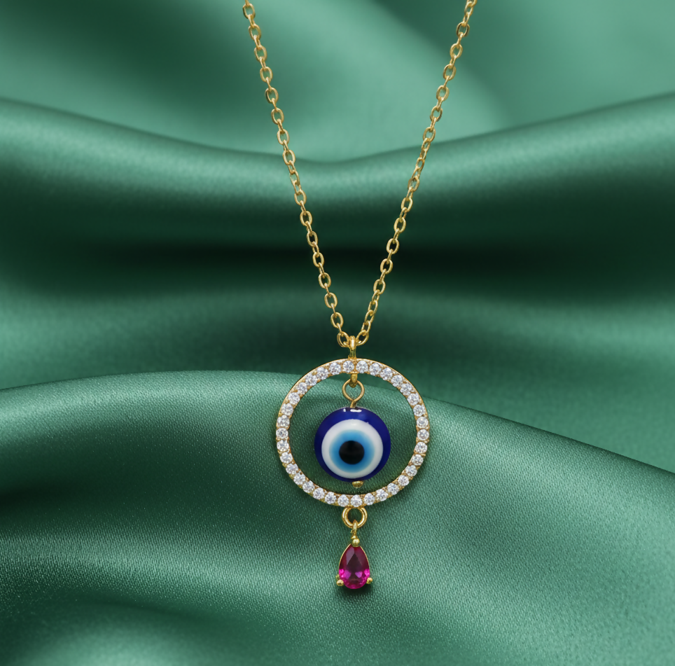 Evil Eye Gold plated Pendant Necklace with Ruby For women and girls
