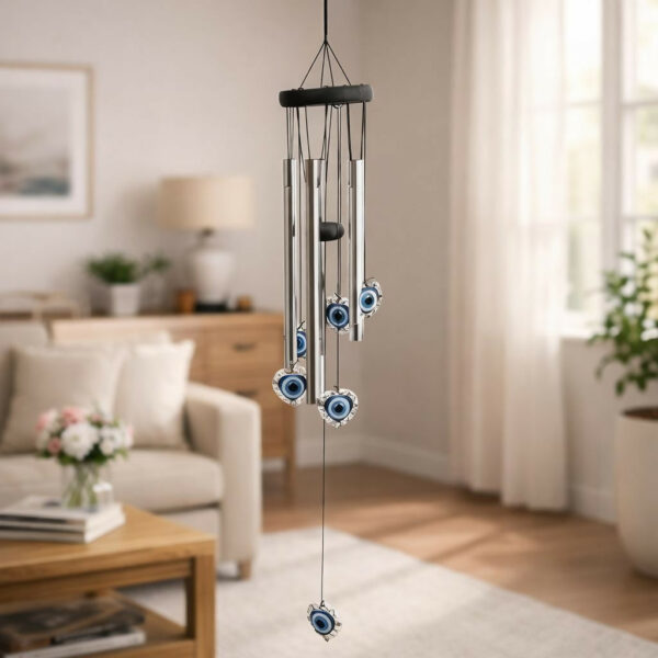 Evil Eye Metal Wind Chime with Hanging Charms for Home & Balcony Decor