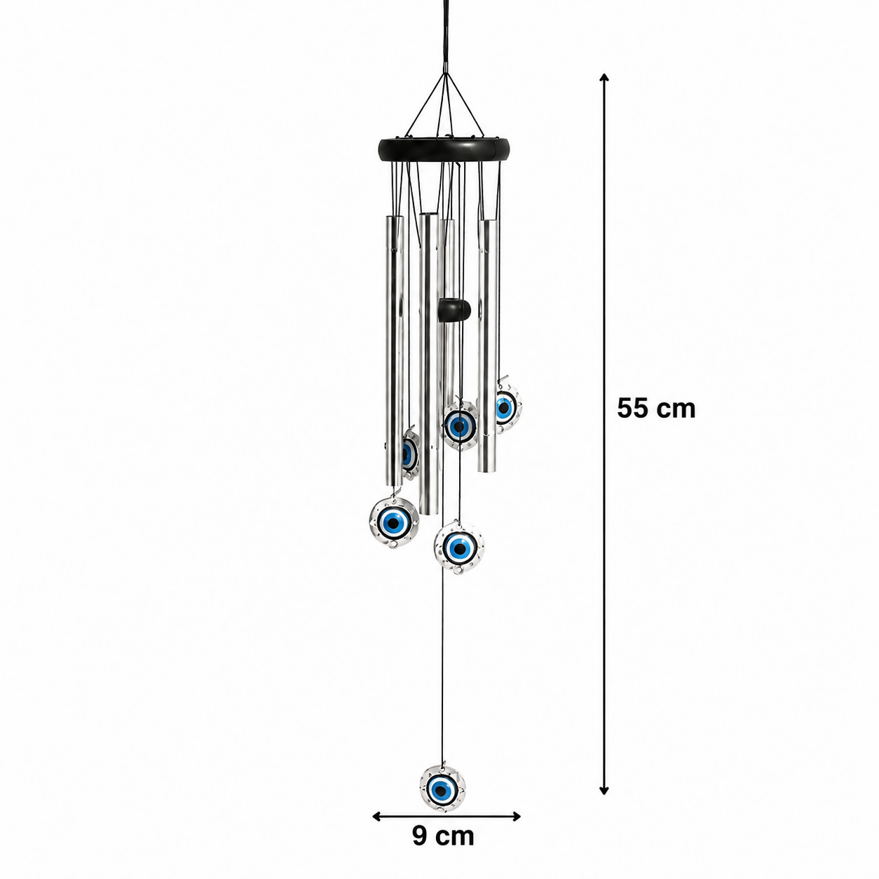 Evil Eye Metal Wind Chime with Hanging Charms for Home & Balcony Decor - Detailed Feature View 5