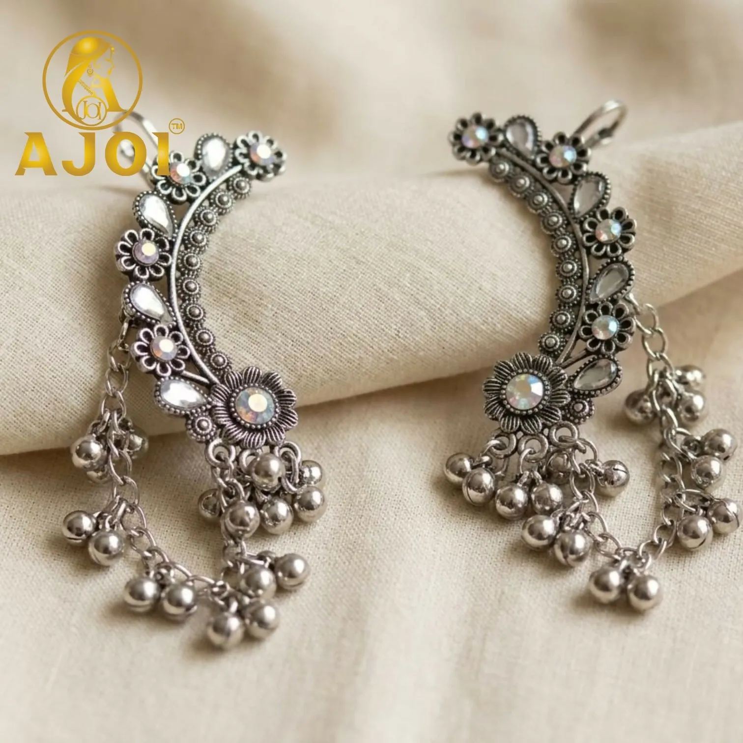 Premium Vintage Silver Floral Earrings – Elegant Traditional Accessory - Buy Online at Alikart