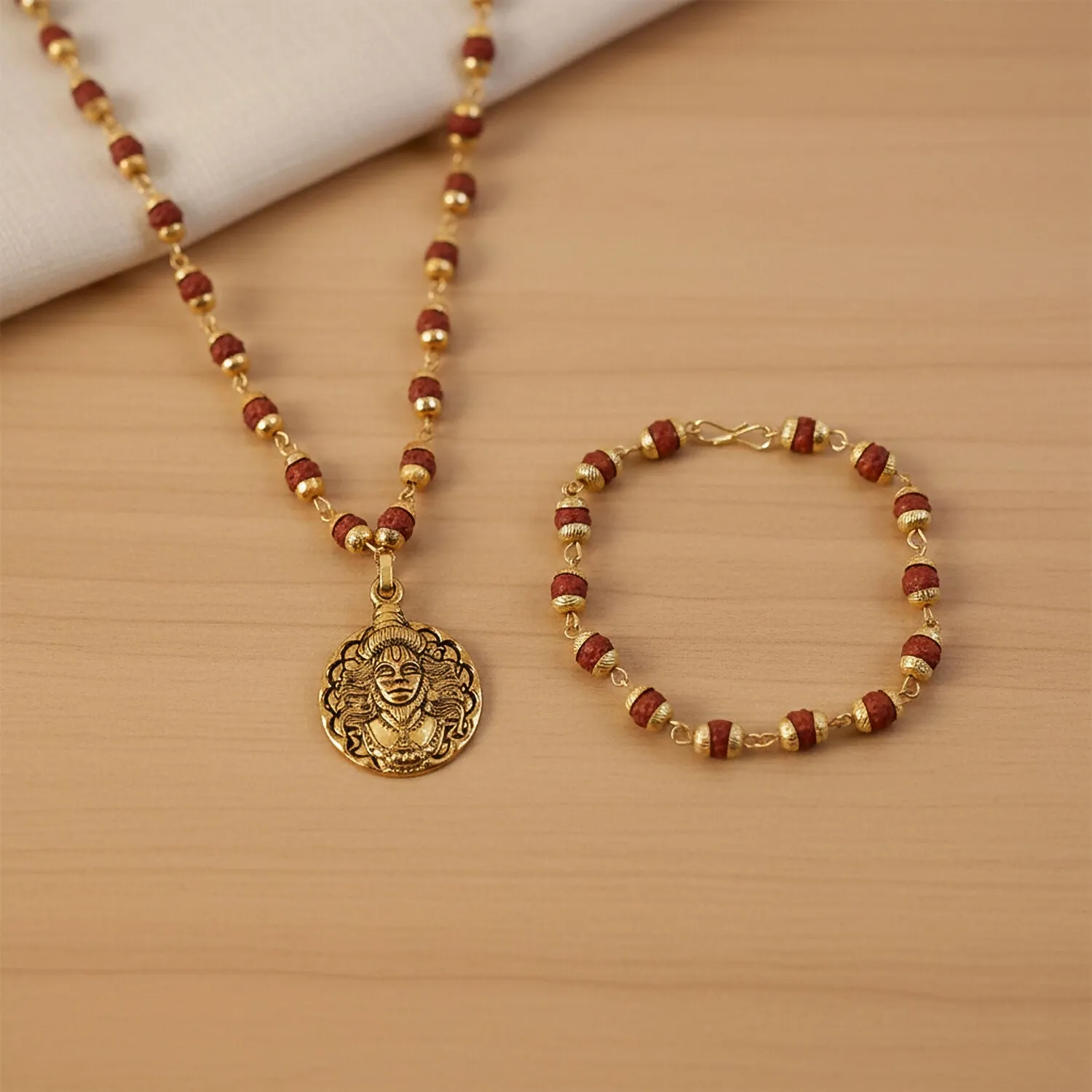 Premium Hanuman Pendant Gold Plated Combo with Rudraksha Mala & Bracelet - Buy Online at Alikart