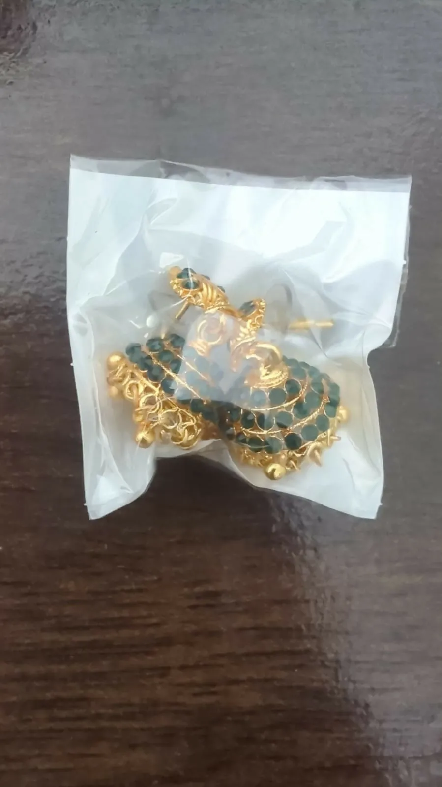 Golden Jhumka Earrings – Antique Style with Enamel Detailing - Detailed Feature View 4