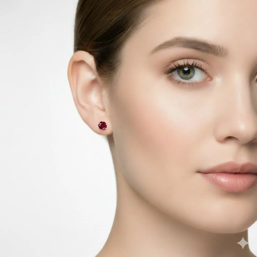 Gold plated Ruby Flat Back Stud Earring Internally Threaded for women and girls - Detailed Feature View 1