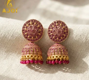 Pink Stone Jhumka Earrings – Elegant Traditional Design
