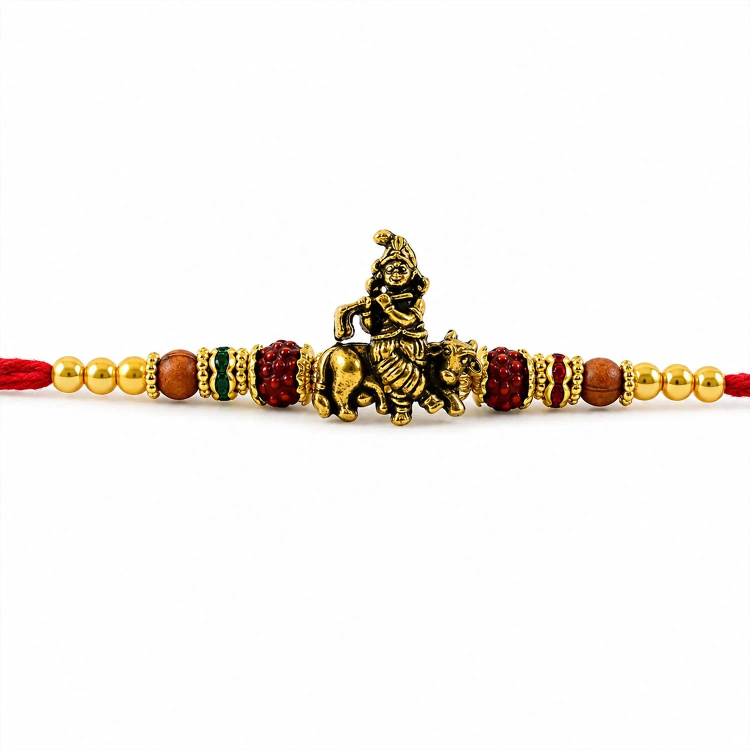 Bal Krishna Rakhi – Golden Idol Centre & Pearl Accents - Detailed Feature View 4