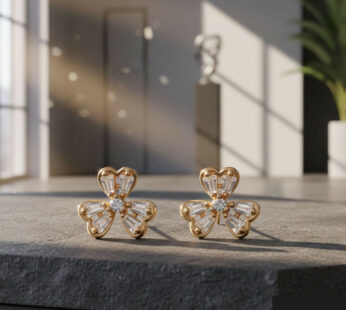 Floral CZ Stud Earrings – Elegant Gold Finish for Everyday Wear